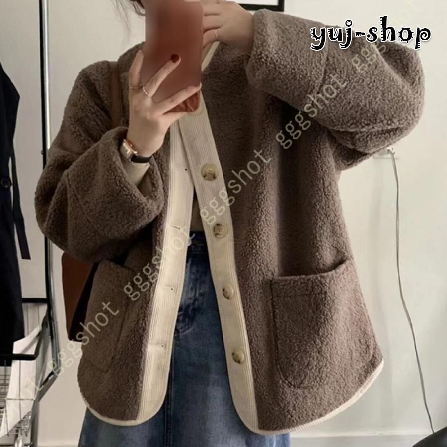 もこもこ フリース ジャケット レディース ボア ジャケット ノー 長袖 大きいサイズ ボタン ゆったり アウター 秋 冬 防寒 開襟 カジュアル 秋冬 冬