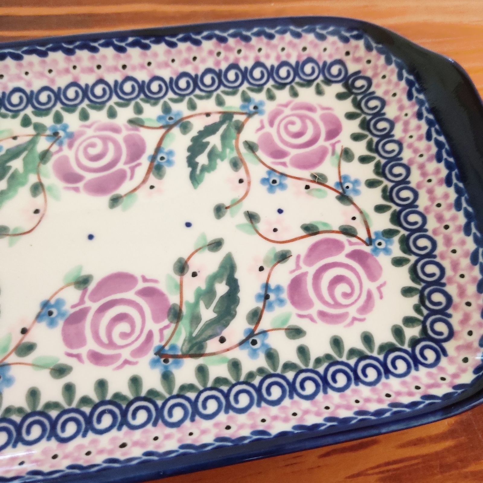 14cm×31cm 長方形のプレート 紫のバラ模様 ミレナ社 ポーランド食器-