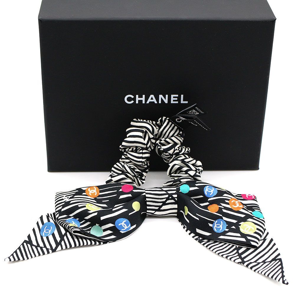 N00504 シャネル CHANEL シュシュ 24春夏 ボーダー ココマーク マルチ ヘアアクセサリー レディース