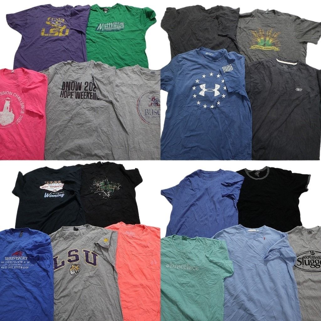 古着卸 まとめ売り カラーmix プリント 半袖Tシャツ 19枚セット (メンズ XL ) スポブラMIX プロチーム 無地 MT0512