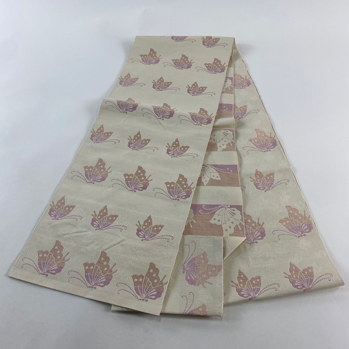 美品】 名古屋帯 秀品 やまと 松葉仕立て 八寸名古屋帯 蝶 茶色 正絹