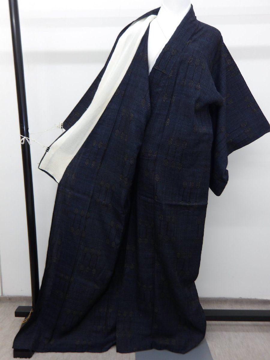 P40361 本場 結城縮み 紬 八十亀甲 単衣 ｃ