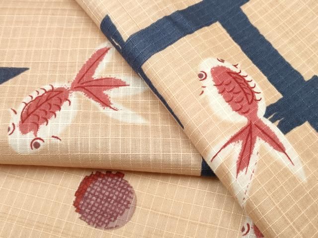 平和屋着物∴夏物 浴衣 綿紅梅 金魚 CAAW1121ng