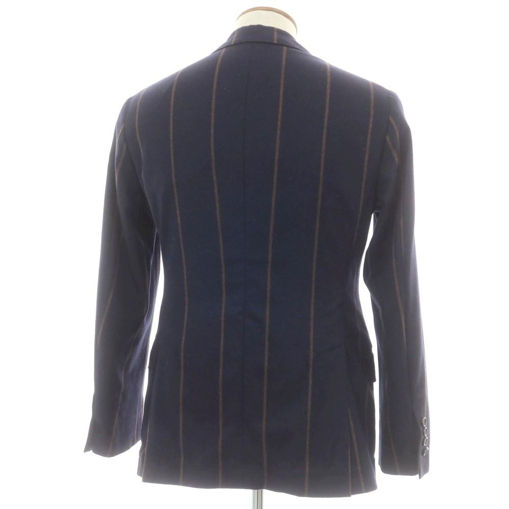 ブルネロクチネリ Brunello Cucinelli ウールシルクカシミヤ ストライプ テーラードジャケット ネイビーxブラウン サイズ46 メンズ KANDAIZUMI_COM