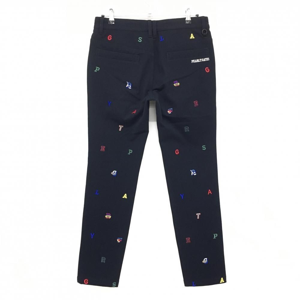 美品】パーリーゲイツ パンツ ネイビー×マルチカラー 英字総柄 メンズ
