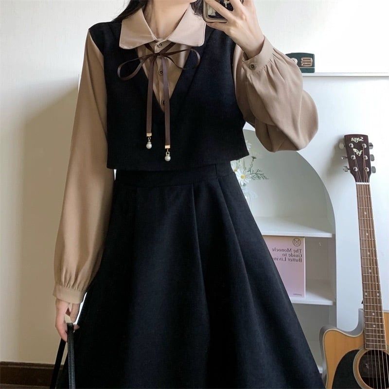 新品】レトロガーリー♡カレッジスタイルフェイクワンピース