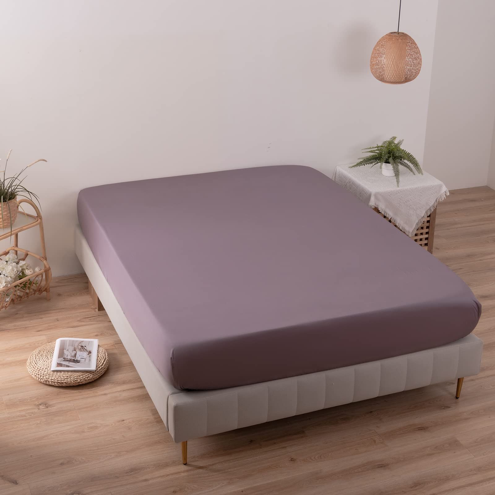 色 紫色 MILDLY ボックスシーツ ダブル 140 x 200 cm オ