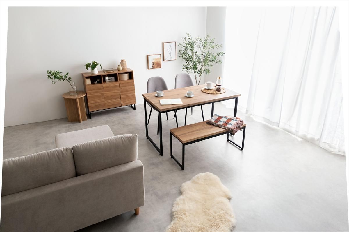 4点セットMoku 幅130cmダイニングテーブル+ダイニングベンチ+チェア2脚 4点セット】Moku 幅130cmダイニングテーブル+ダイニングベンチ+チェア2脚