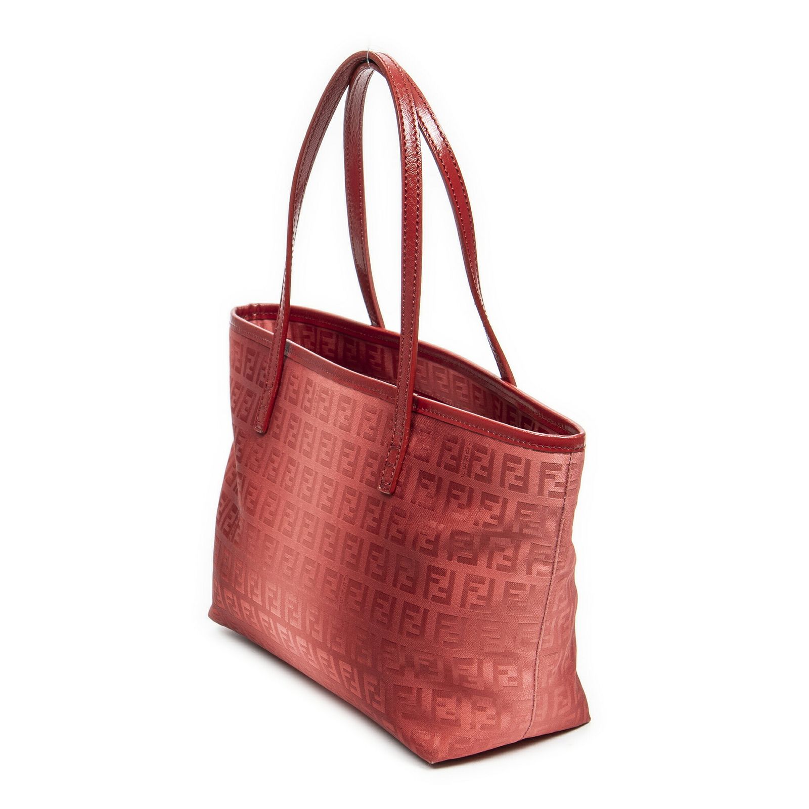 FENDI フェンディミニオムブレショッピングトート赤ズッキーノキャンバスA