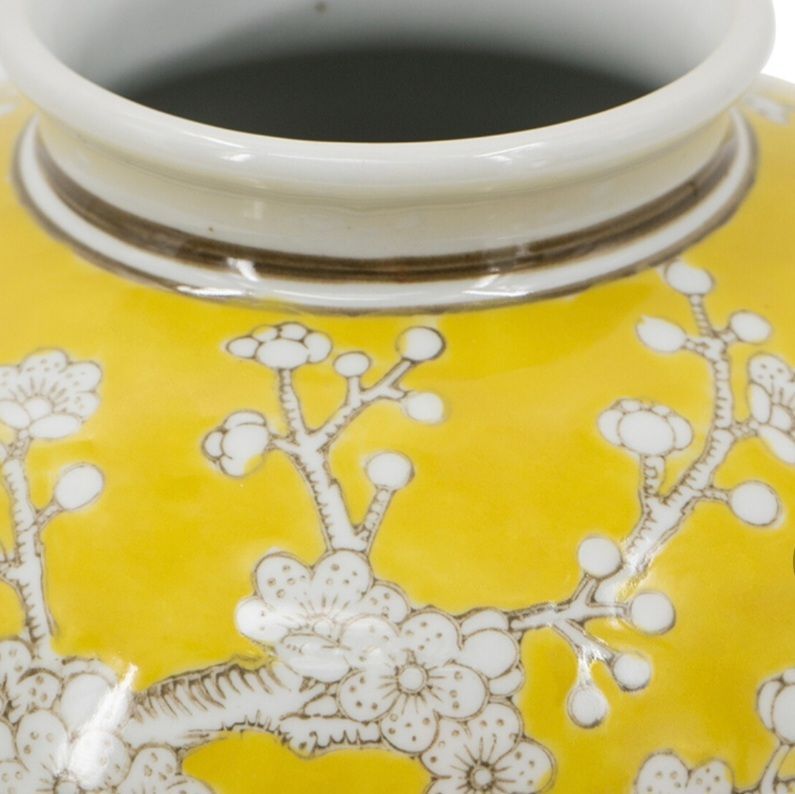 シノワズリ 花瓶 磁器 イエロー 小売 梅 フラワーポット
