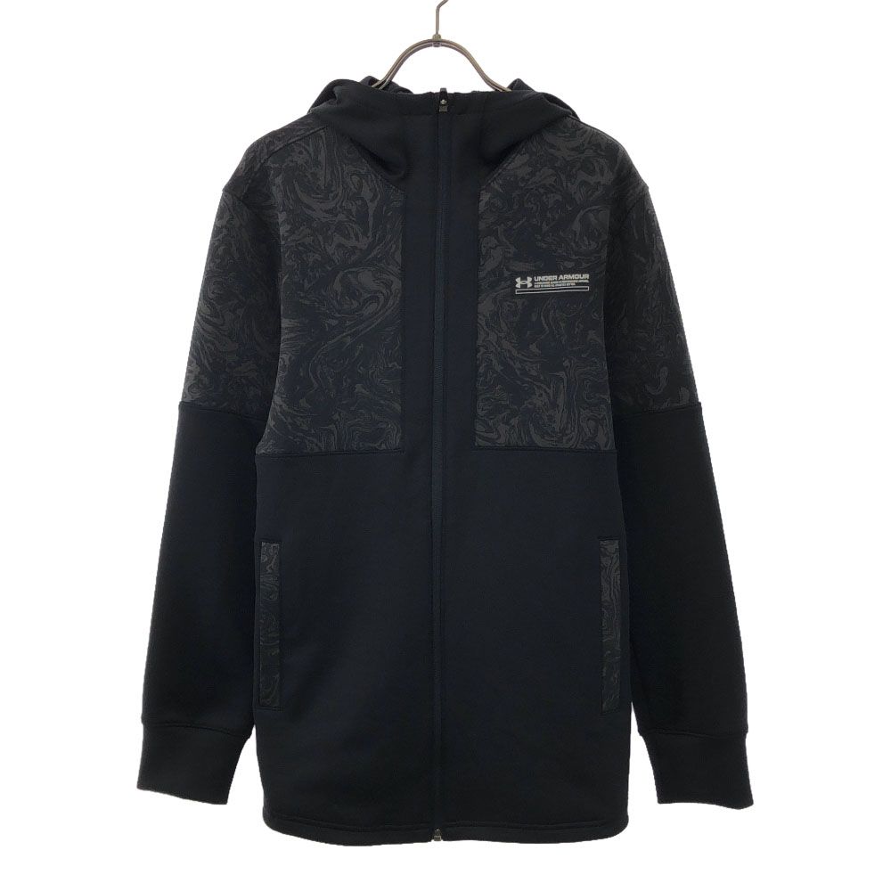 アンダーアーマー ワッペン マーブル柄 フーデッド トラックジャケット MD ブラック×グレー UNDER ARMOUR トレーニング メンズ