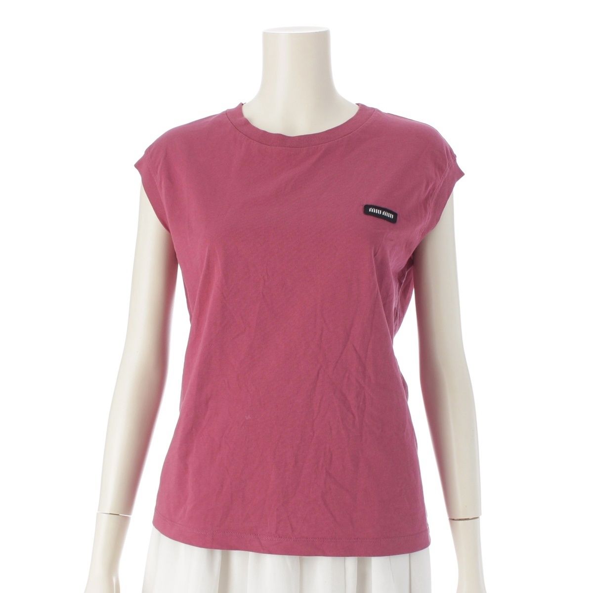 ミュウミュウ 23年 コットン ロゴ ノースリーブ Tシャツ カットソー トップス MJE15 ボルドー XS