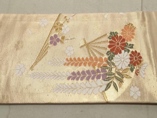平和屋着物◎九寸開き名古屋帯 花唐草間道 金糸 逸品 DAAH2383ud
