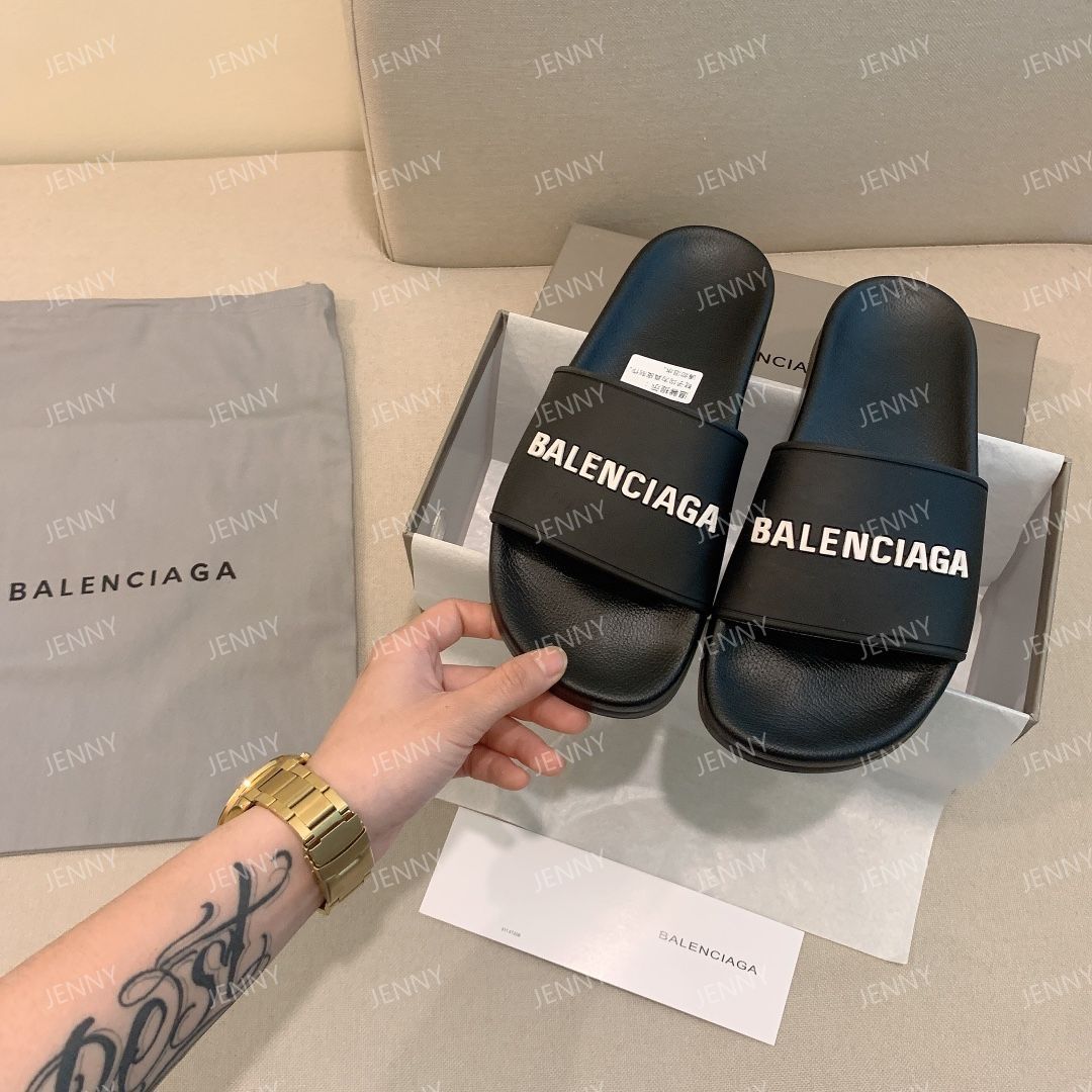 BALENCIAGA バレンシアガ ロゴ フラット サンダル レディース ブラック