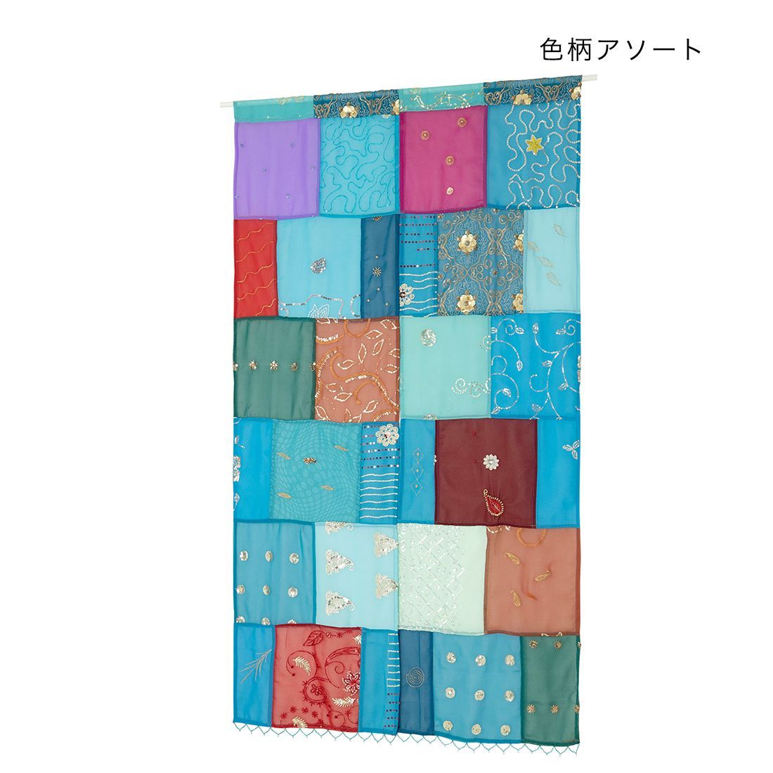 【新品】オールドサリー　巻きスカート　パッチワーク　エスニック　シルク　オレンジ 再入荷☆インド伝統柄 のれん ブリリアント サリーパッチ パッチ