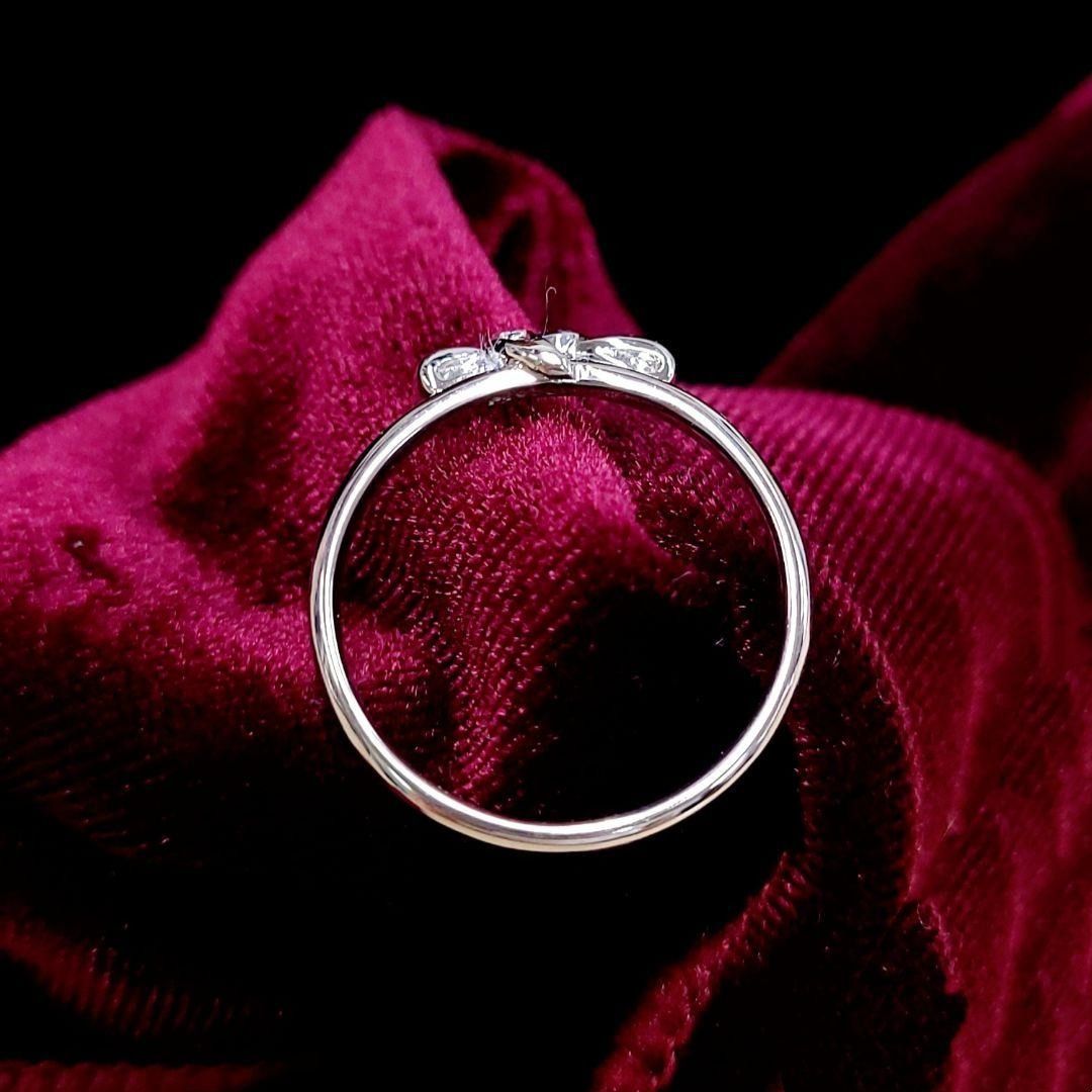 可愛い！ リボンモチーフ ダイヤモンド プラチナ リング 鑑別書付