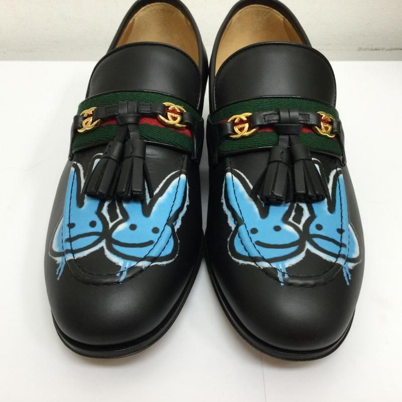  GUCCI グッチ ローファー 732262 Loafer Web Interlocking G Black Neon Bunny Motifs うさぎ バニープリント サイズ 6 その他 靴