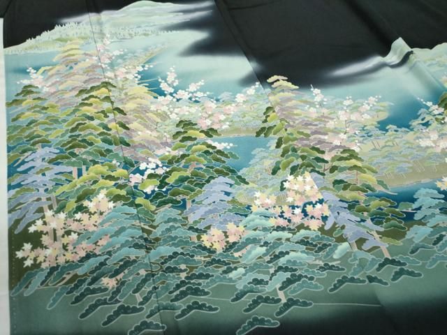 平和屋着物○十日町友禅作家 阿部佳雪 黒留袖 遠山樹林文 暈