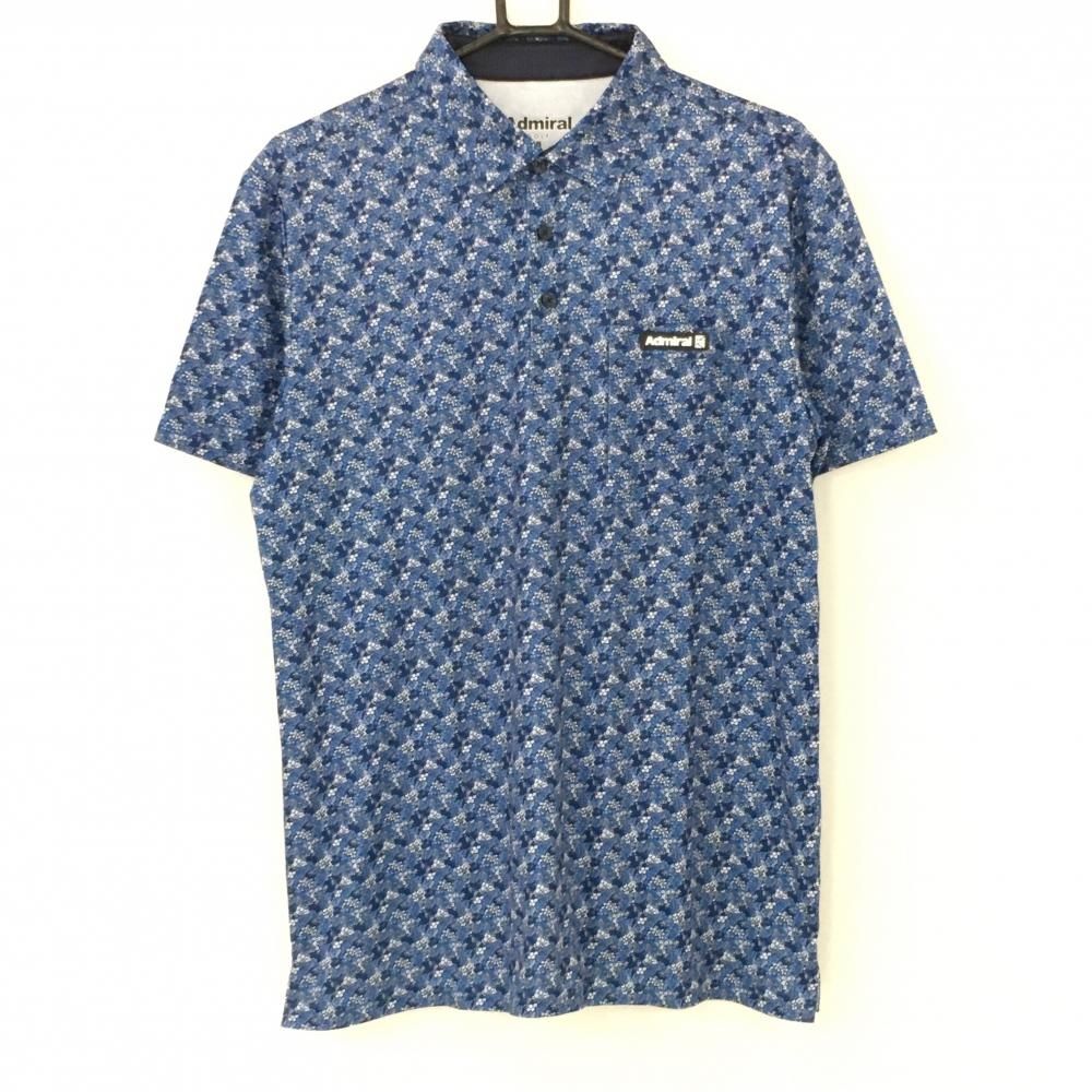 特価【超美品】アドミラル 半袖ポロシャツ ネイビー×白 小花柄 胸ポケット  メンズ LL ゴルフウェア Admiral