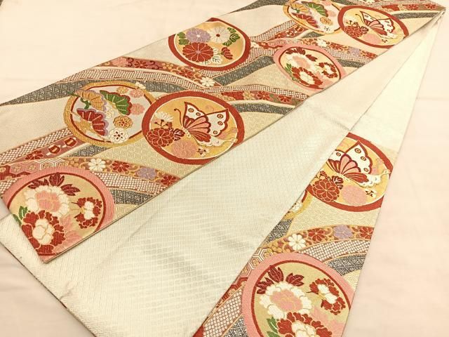 平和屋着物◎佐賀錦 六通柄袋帯 唐織 花蝶丸文 金銀糸 正絹 逸品