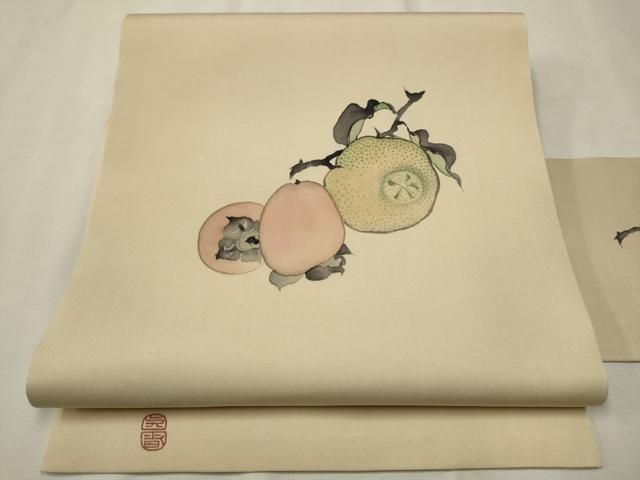 平和屋着物●塩瀬　九寸名古屋帯　作家物　手描き　成物　正絹　逸品　CAAT8096hy 平和屋着物○塩瀬 九寸名古屋帯 作家物 手描き 成物 正絹 逸品