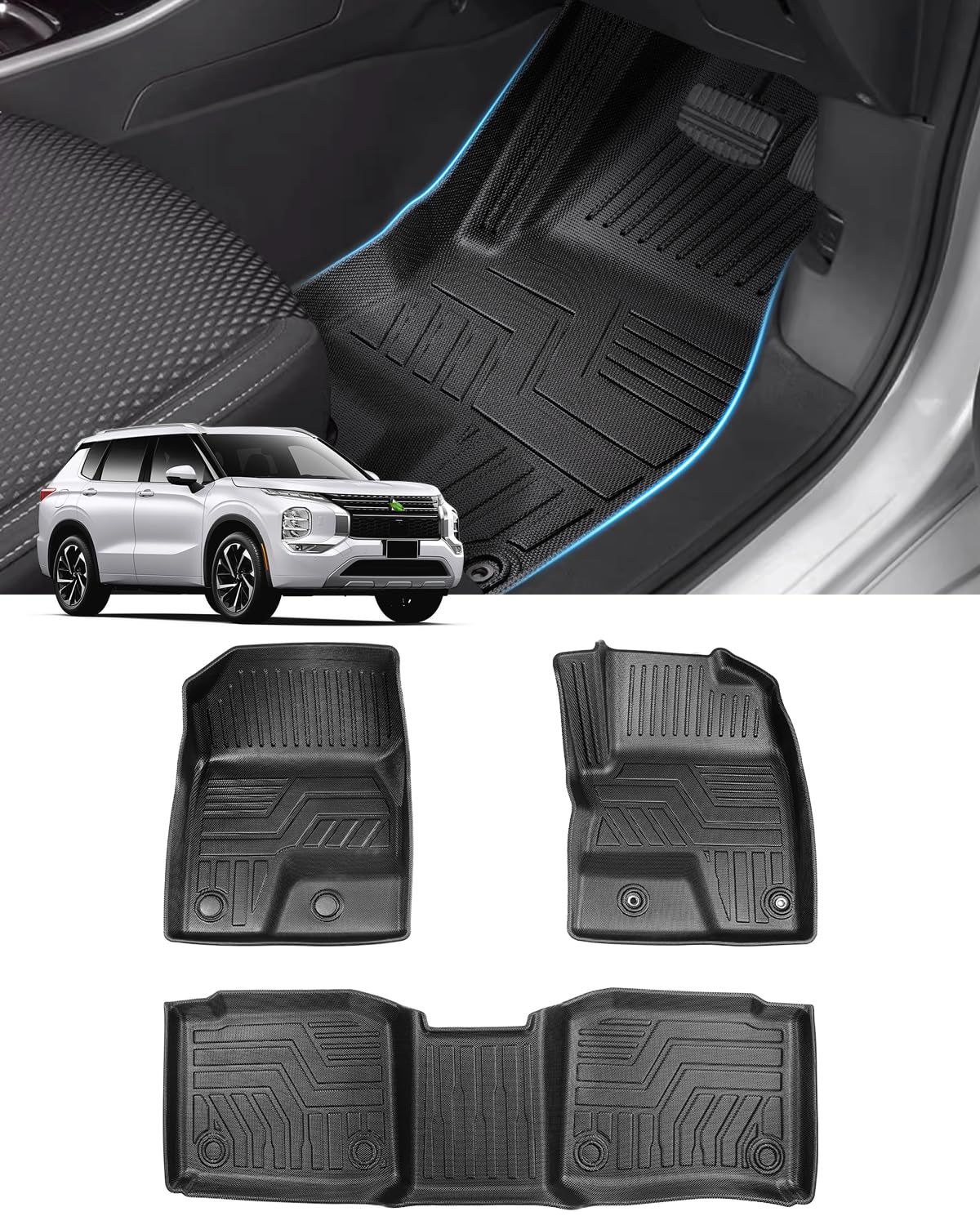 Cartist 三菱 アウトランダー GN0W型 フロアマット 立体カーマット 車用 3Dフロアマット セカンドマット 防水マットOUTLANDER PHEV 5人乗 2021年12月-現行 滑り防止 耐汚れ TPE素材 カスタムパーツ 車種 設計 保