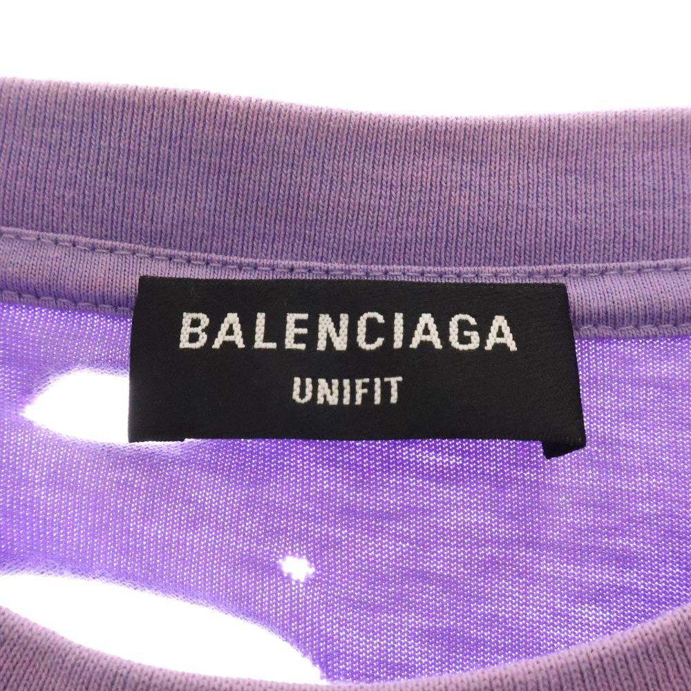 BALENCIAGA デストロイ ロゴプリント Tシャツ ダメージ パープル