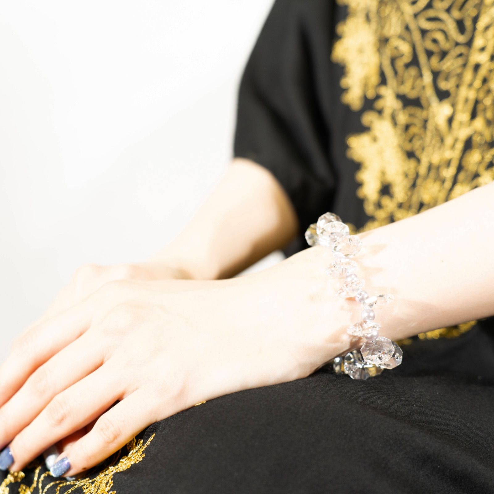 USA VINTAGE CLEAR BEADS PEARL STONE DESIGN BRACELET/アメリカ古着 