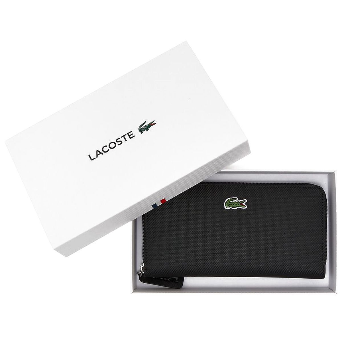 【極美品】ラコステ　LACOSTE 長財布　ラウンドファスナー　ブラック　牛革 LACOSTE ラコステ 財布 ラウンドファスナー ジッパー 長財布