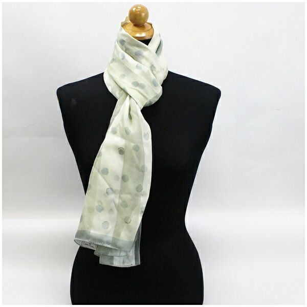 ミラショーン シルク スカーフ 長方形 ホワイト 水玉  |