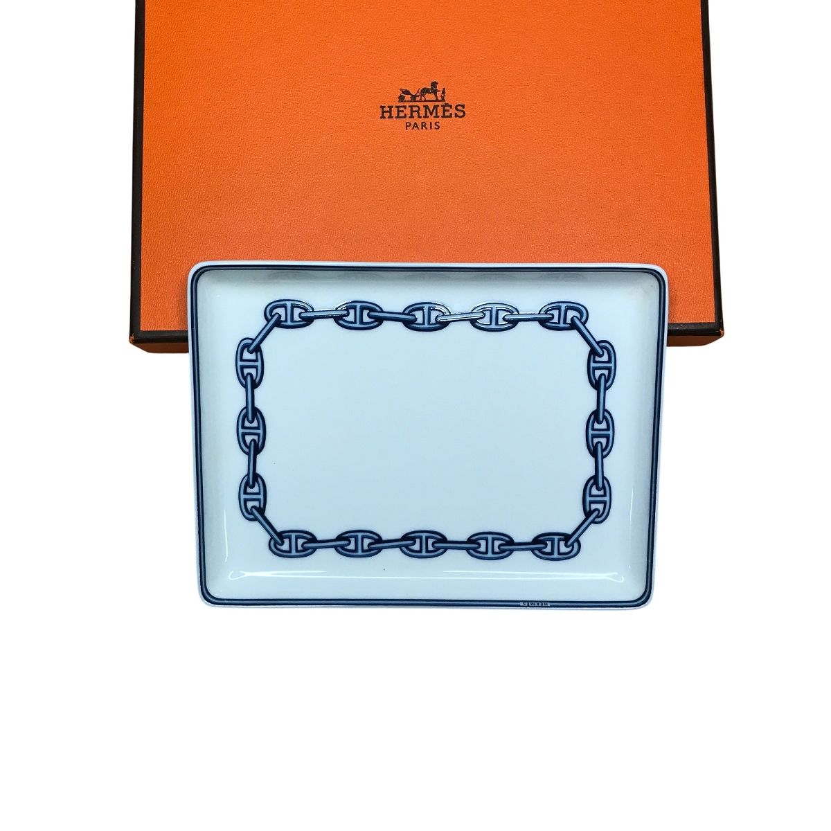 HERMES エルメス シェーヌダンクル プレート皿 陶器 ブルー 箱 スクエア 食器 一般 T10472302