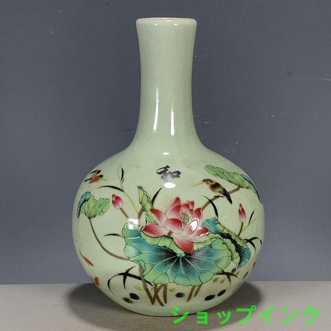 中国美術 景徳鎮 パステル彩ハスの花 天球瓶 工芸品 置物 美」 中国美術 景徳鎮 パステル彩ハスの花 天球瓶 工芸品 置物 美」
