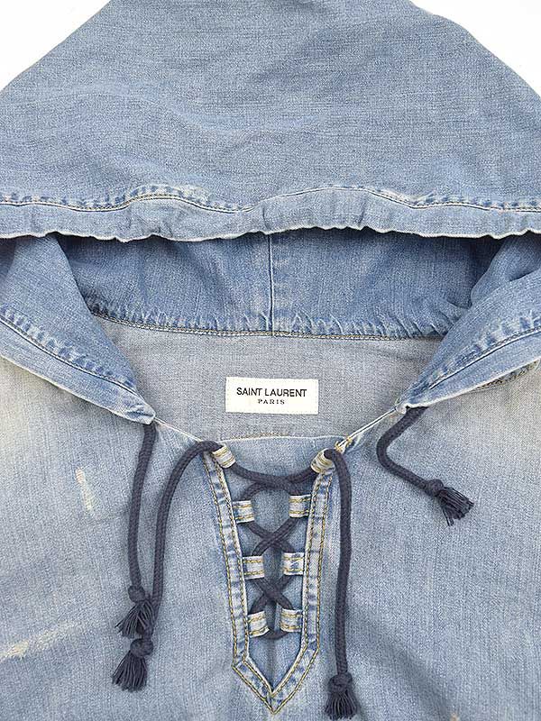 SAINT LAURENT PARIS デストロイデニムフーディ パーカー SAINT LAURENT PARIS サンローラン パリ 19SS デストロイデニム