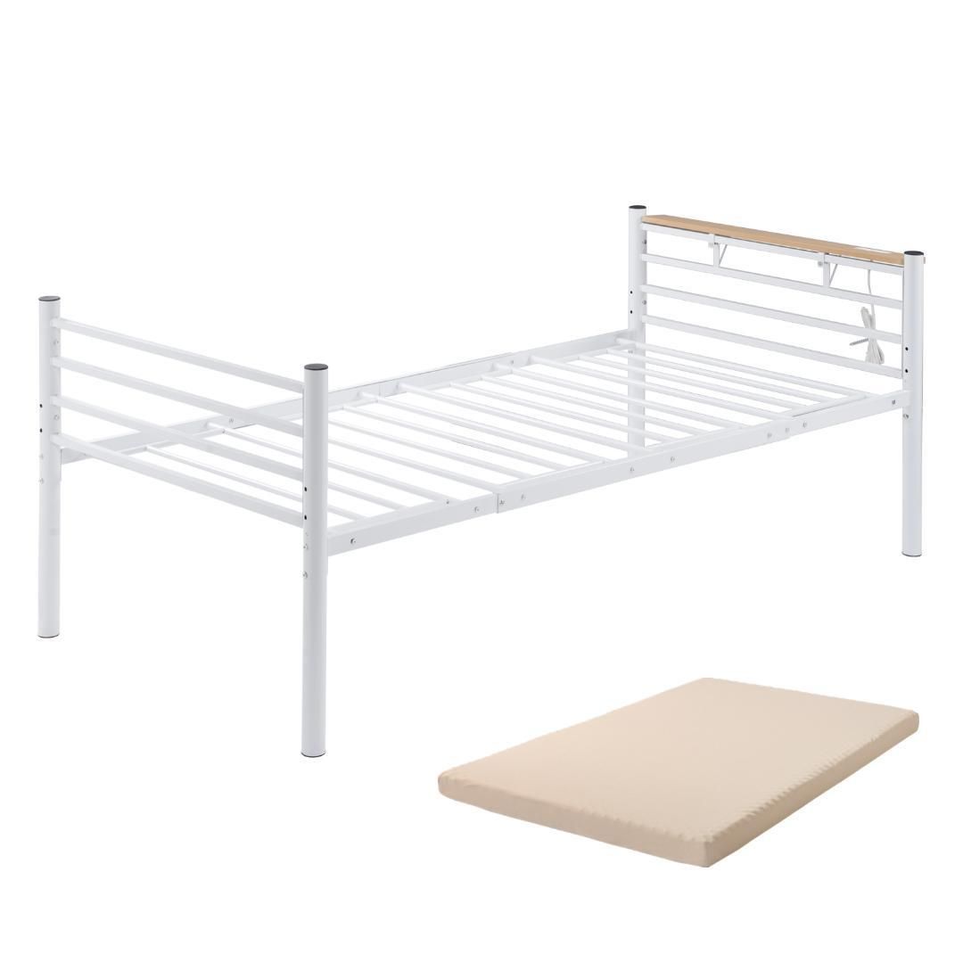 ブラック】パイプベッド シングル ベッド 宮 三段階高さ調整可