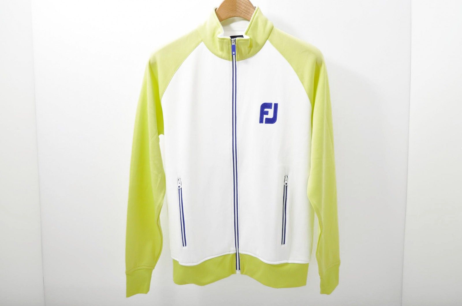 中古 メンズ フットジョイ FootJoy ブルゾン M 白×黄緑 ホワイト 長袖 フルジップ  ストレッチ