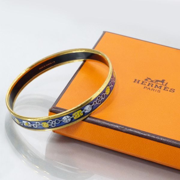 HERMES　チェーン柄 エマイユPMバングル（青系） Vintage Gallery Rococo OLD GUCCI 世界No.1のコレクション！