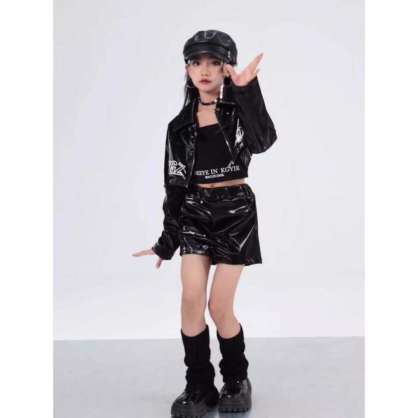 女の子ダンス衣装 レザーヒップホップジャズダンス服