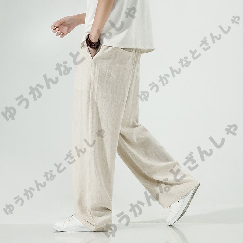 初売り サルエルパンツ メンズ リネンパンツ 綿麻 ストレート ロング  