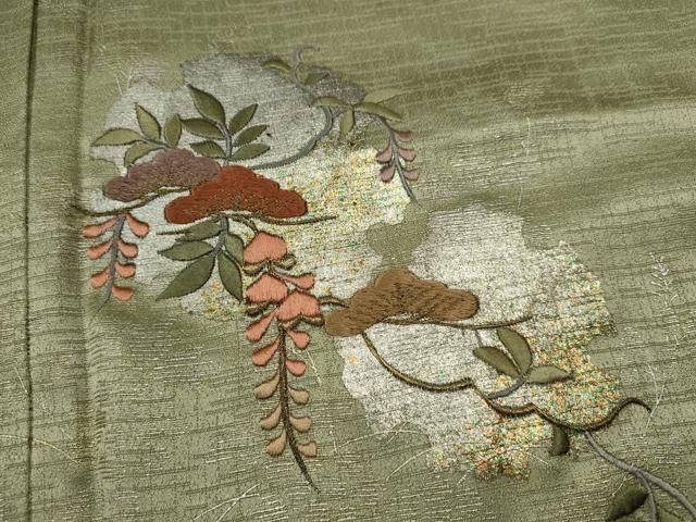 平和屋着物○訪問着 刺繍 草花文 暈し染め 金銀彩 正絹 逸品