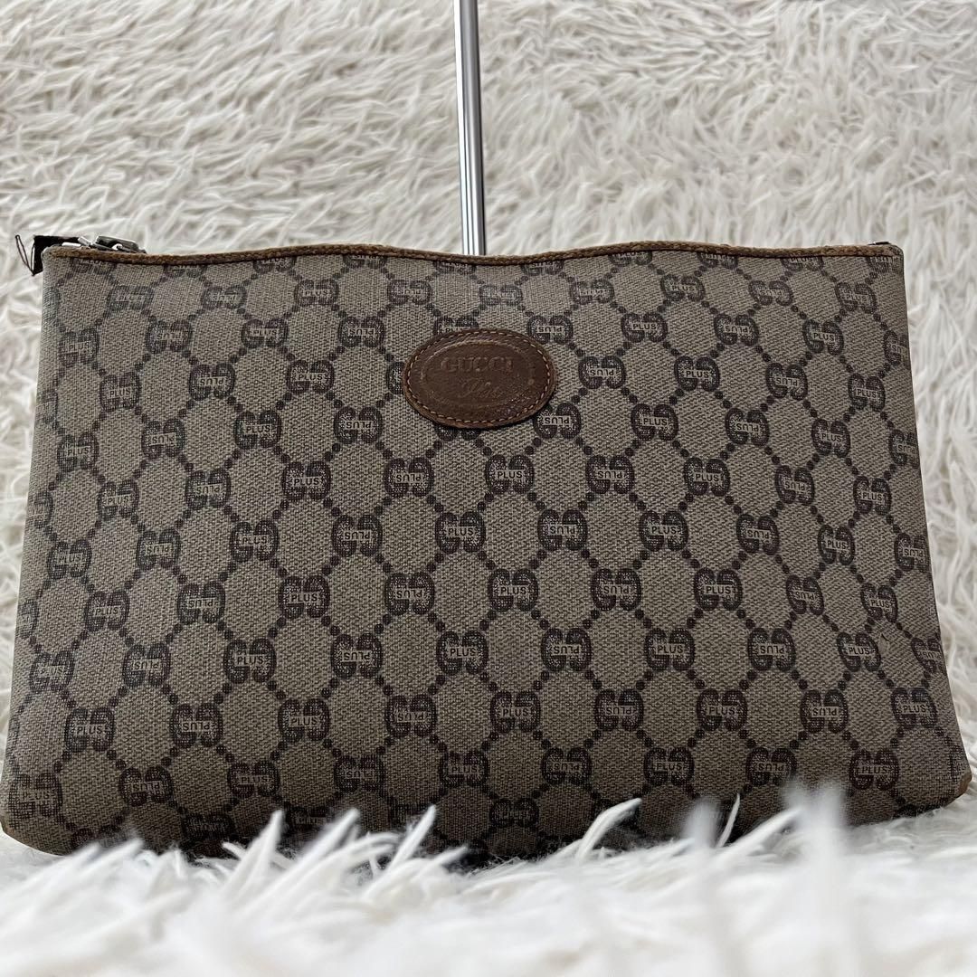 GUCCI グッチ クラッチバッグ GUCCI PLUS グッチプラス スクエア GG PVC 本革 ゴールド金具 ロゴ箔押し ビンテージ レディース メンズ