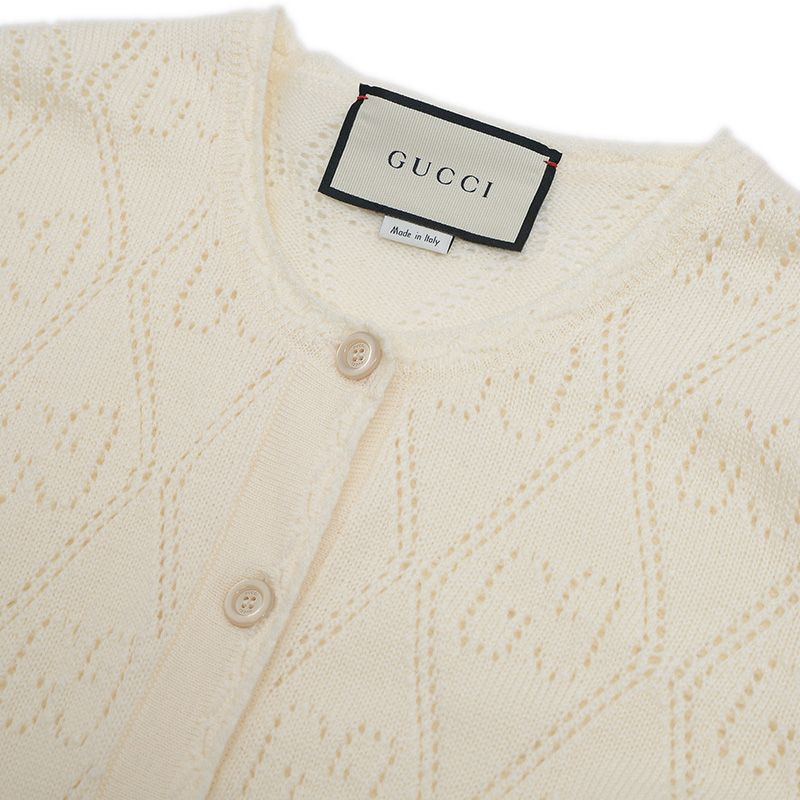 GUCCI - グッチ GGパーフォレーテッド ニットカーディガン ウール ベージュ 64211 グッチ GGパーフォレーテッド ニットカーディガン ウール