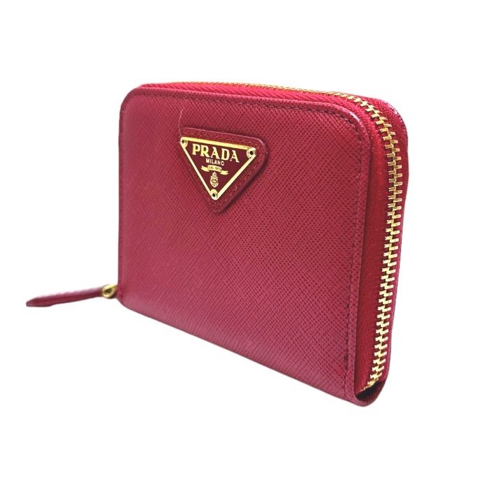中古美品】PRADA プラダ サフィアーノ コンパクト ウォレット ピンク 