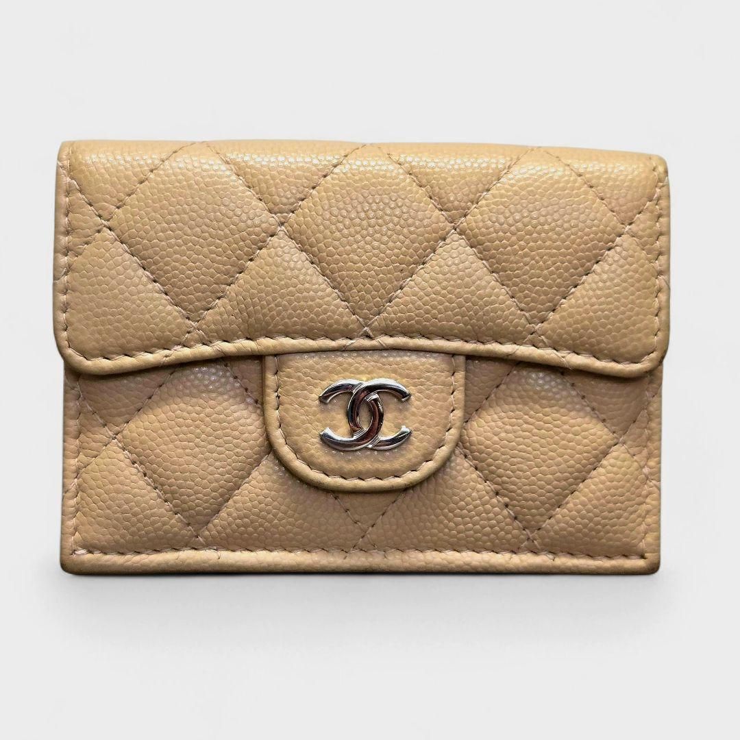 シャネル マトラッセ キャビアスキン コンパクトウォレット ベージュ 三つ折り財布