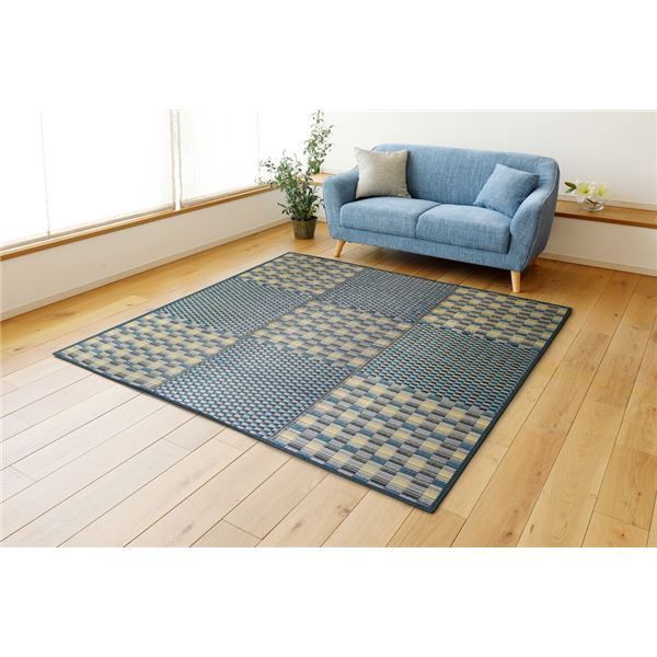 い草 ラグマット 絨毯 約180×240cm ブルー 抗カビ い草コンパクトパ