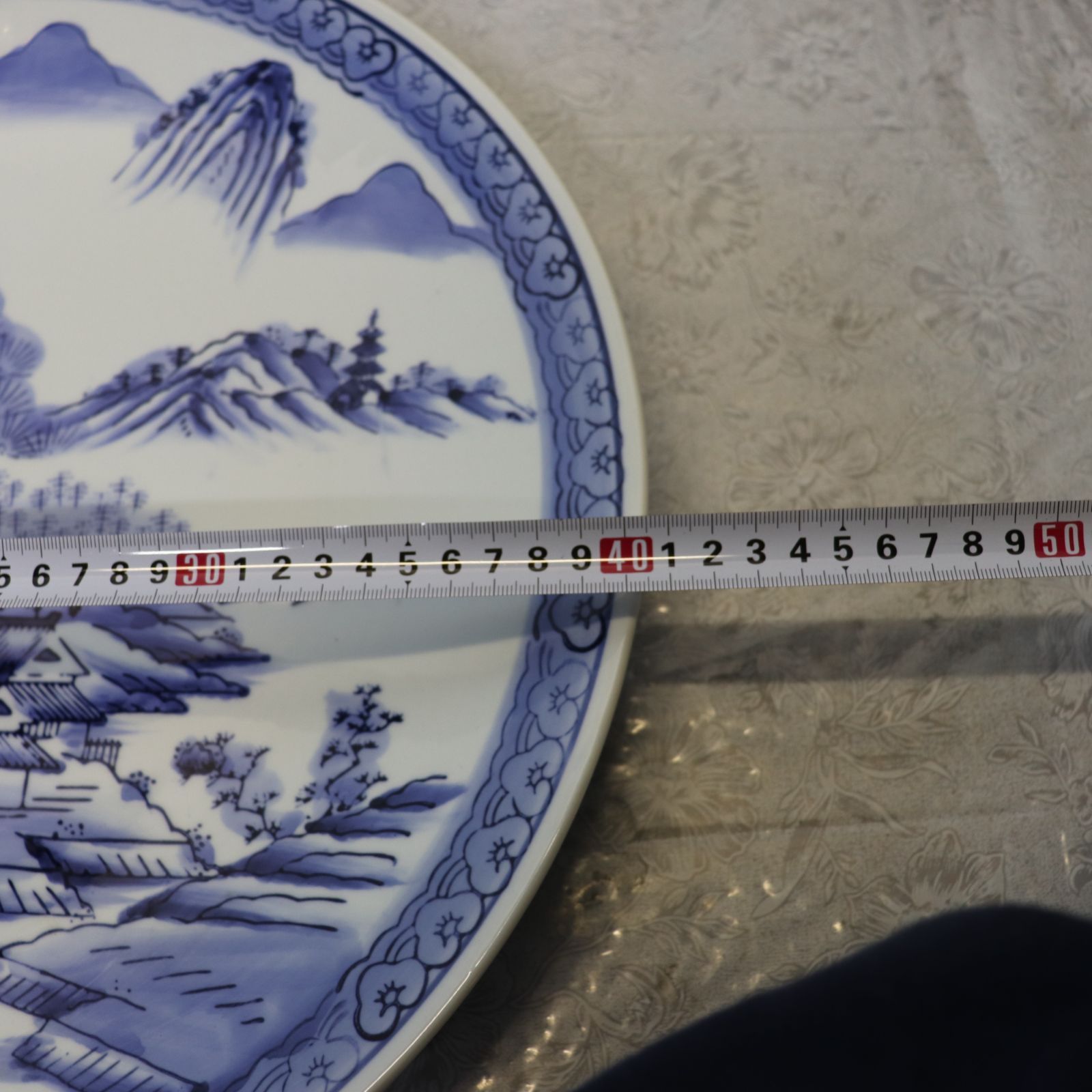 有田焼 飾り皿 中国庭園山水風景図 大皿 40cm 皿 呉須 絵皿 飾皿 観賞