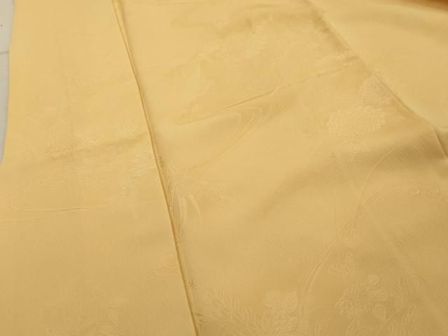平和屋着物□上質な色無地 流水枝花地紋 卵色 正絹 逸品 AAAY0856cs