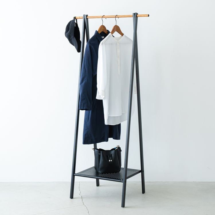 幅70cm 棚付木目柄ハンガーラック コートハンガー スリム 折りたたみ モダン 収納 洋服掛け おしゃれ 2802