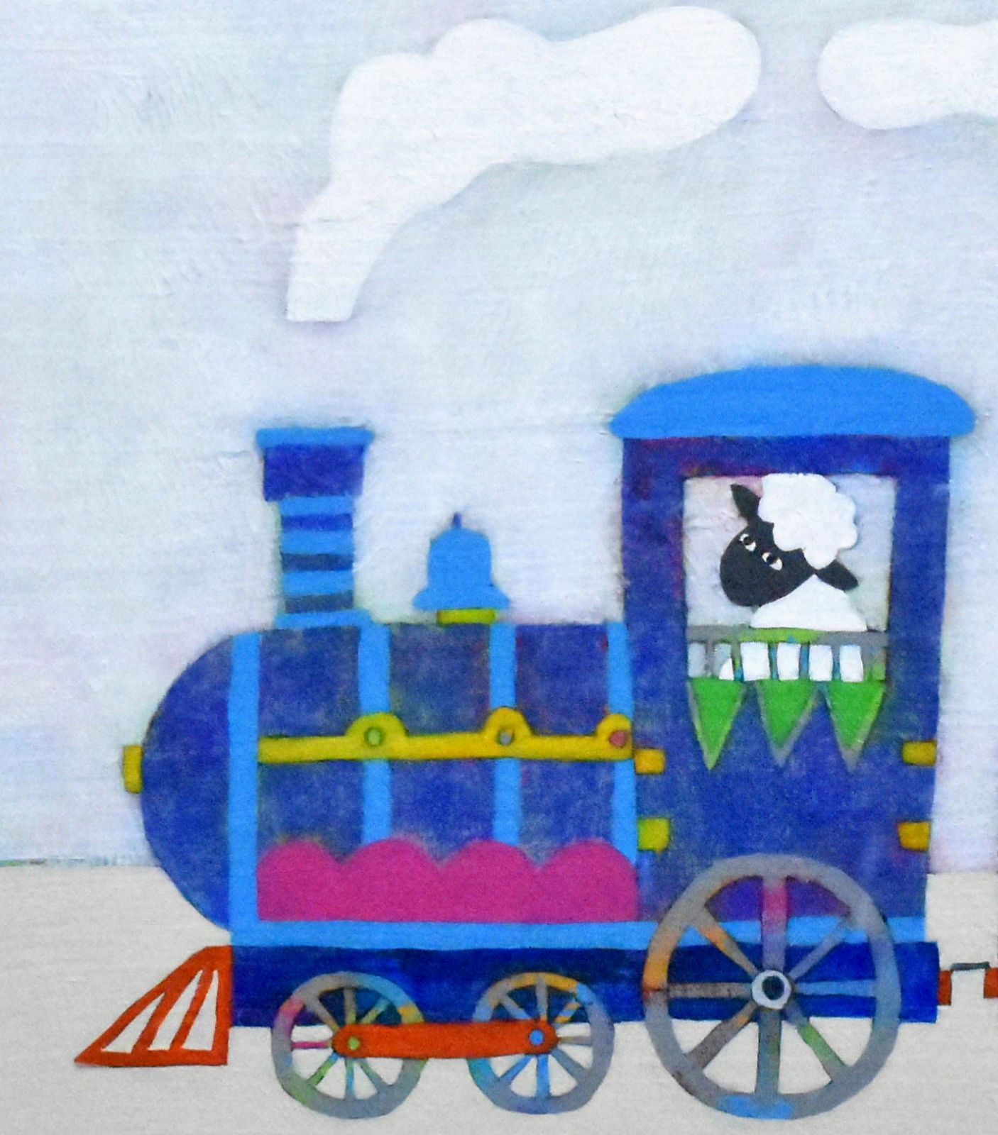青山健一　「機関車で行こう」アクリルＰ６号　真作保証　美品！メルヘンを描く画家！ 青山健一 「機関車で行こう」アクリルP6号 真作保証 美品