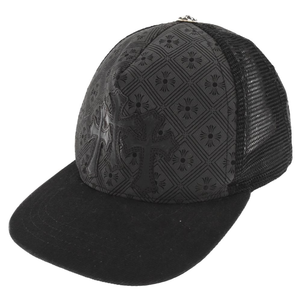 CHROME HEARTS (クロムハーツ) TRUCKER CAP レザークロスパッチ総柄プリントクロスボールメッシュキャップ 帽子 ブラック -  メルカリ