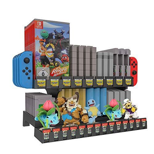 Uniraku 多機能収納とディスプレイスタンド Switchゲームカード 14枚、Switch?ゲームディスク9枚、JOY-CON ８個、NDS/3DS/2DS /FC/SFC/NES/SNES/N64 ゲームカード収納、アミーボ5個まで収納可能 大切なゲー